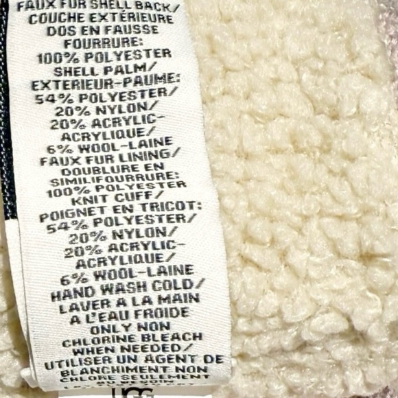 New Women’s UGG Pink Lush Faux Fur Mittens NWT SZ L/XL - Picture 5 of 7